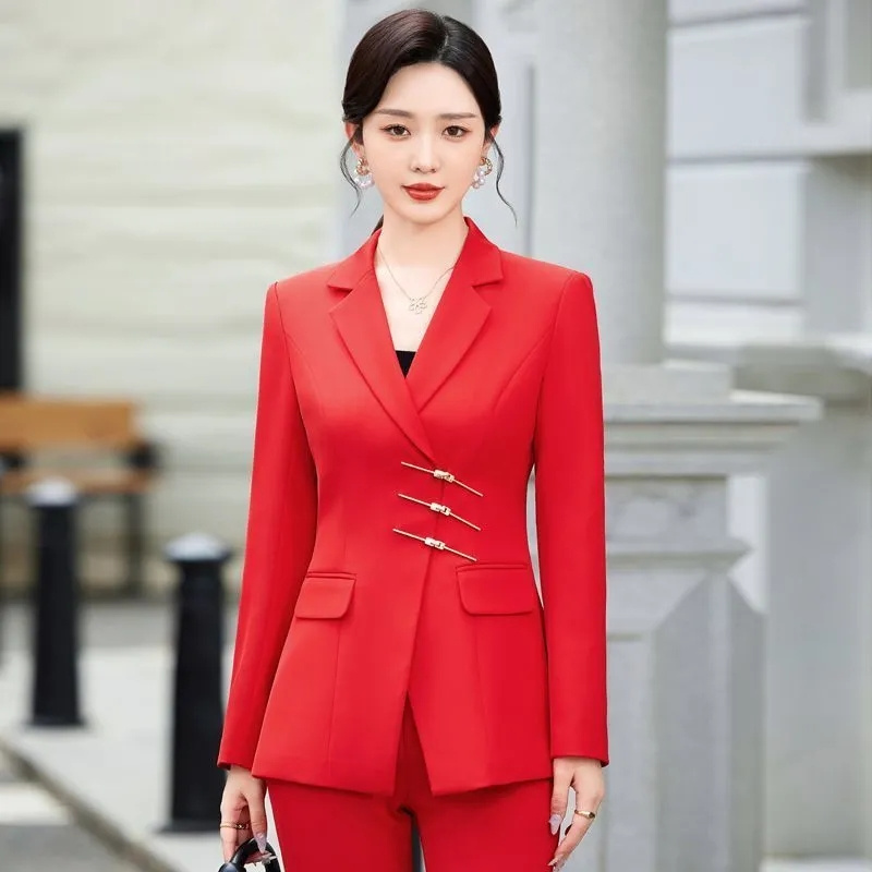 Women Formal Wear With Black Blazer - 2025 moda branco vermelho preto blazer
