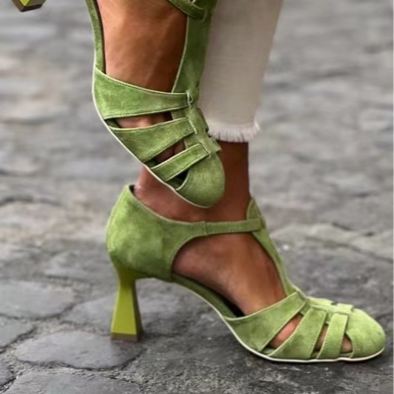 Kitten Heel Women - Sandálias Femininas Verdes de Camurça com