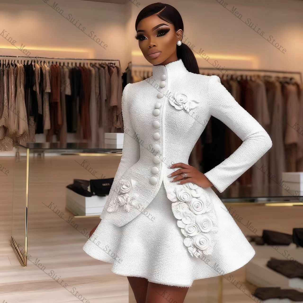 Women Formal Wear Coat - Luxo branco feminino terno conjunto 2