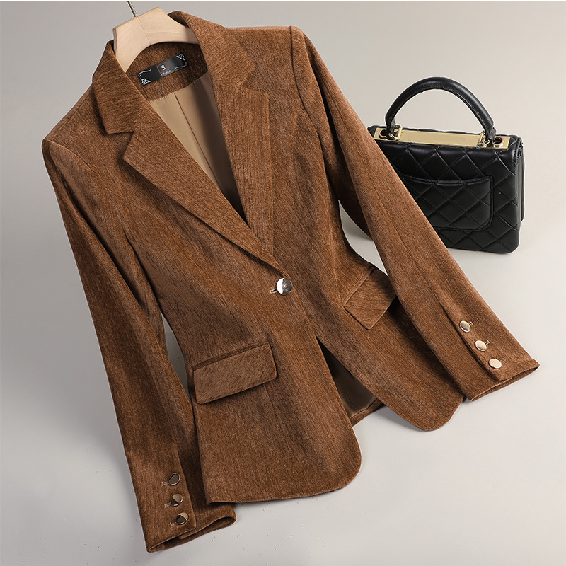 Women Formal Wear Coat - Blazer de Veludo Amarelo para Mulheres,