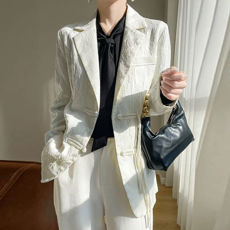 Women'S Formal Wear Jackets - Blazer Feminino Branco Texturizado com Lapela