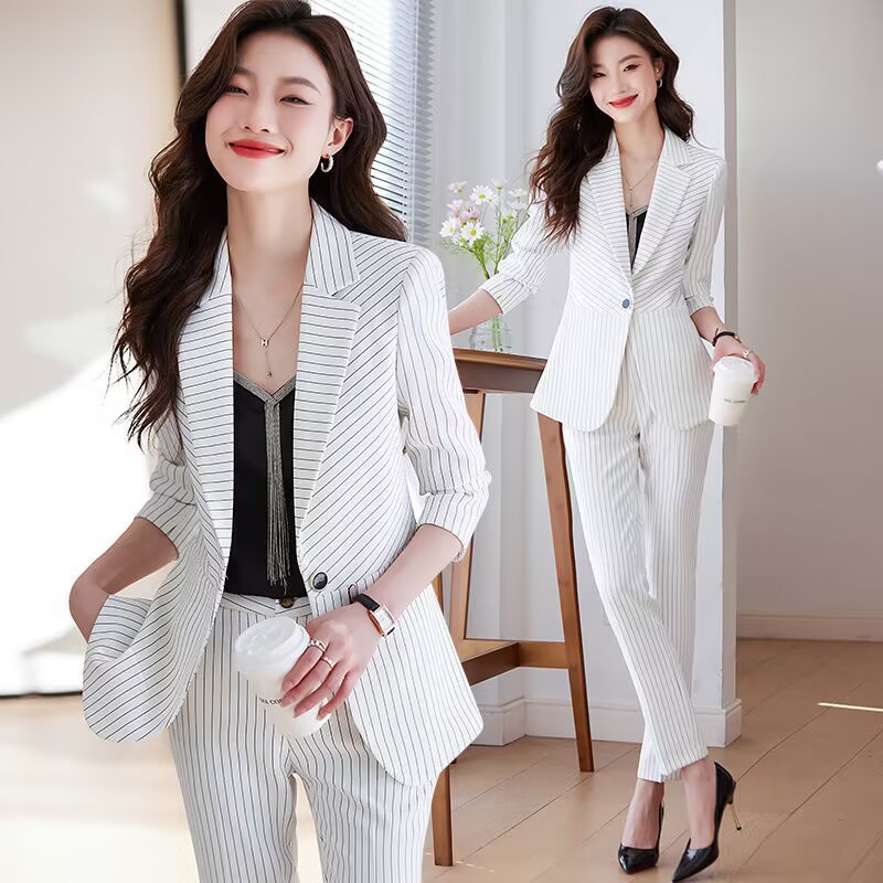Women'S Formal Wear Stores - Novo Terno Feminino Listrado Azul 2025: