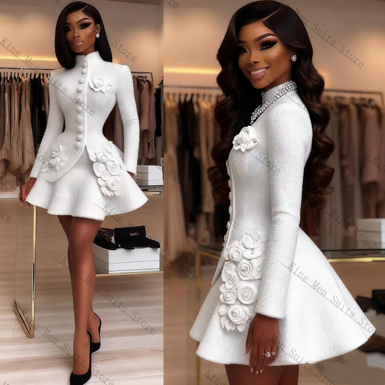 Luxo branco feminino terno con - Women Formal Wear Coat avaliação e preço