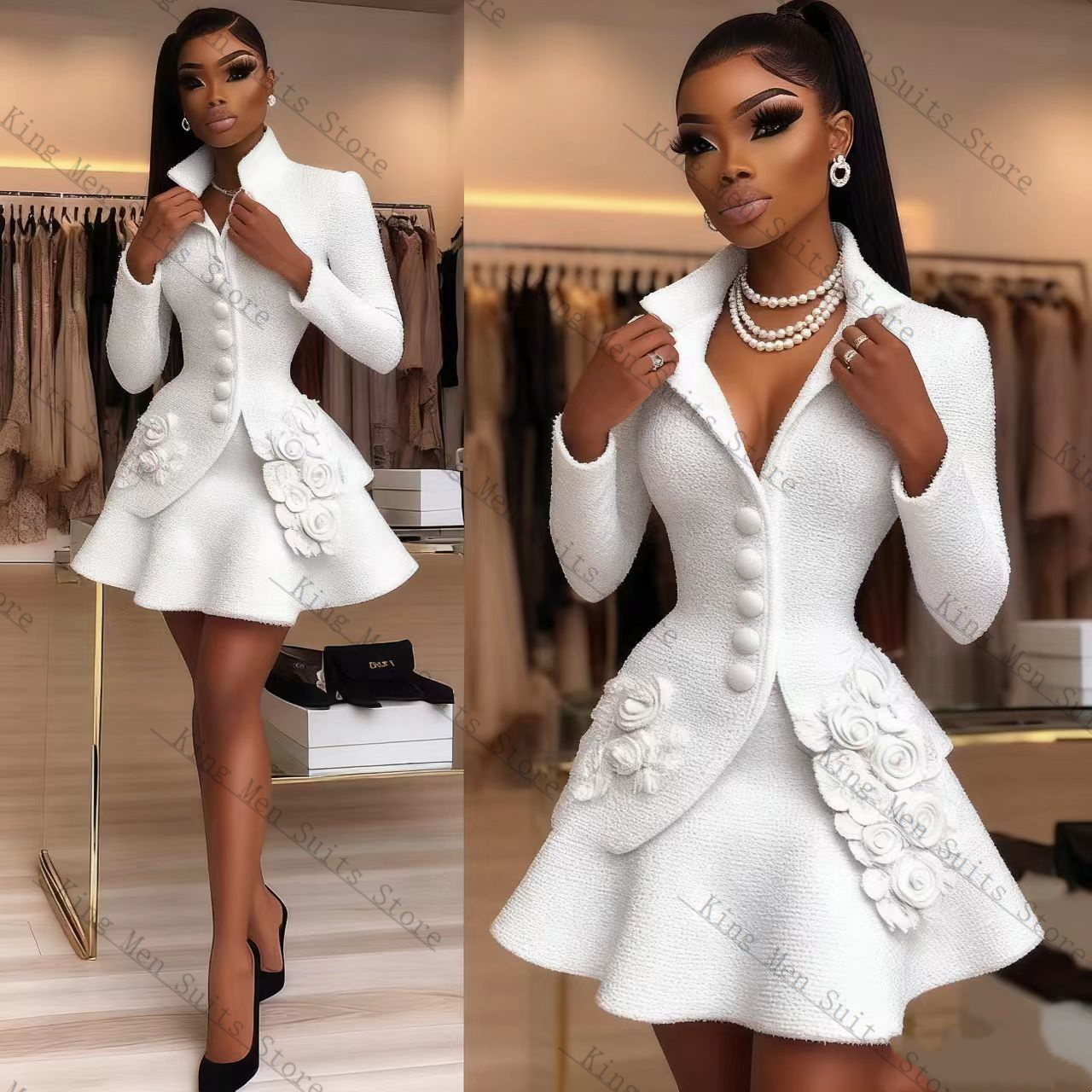Luxo branco feminino terno con - Women Formal Wear Coat avaliação e preço