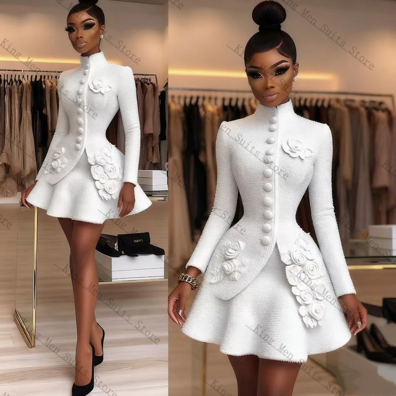 Luxo branco feminino terno con - Women Formal Wear Coat avaliação e preço