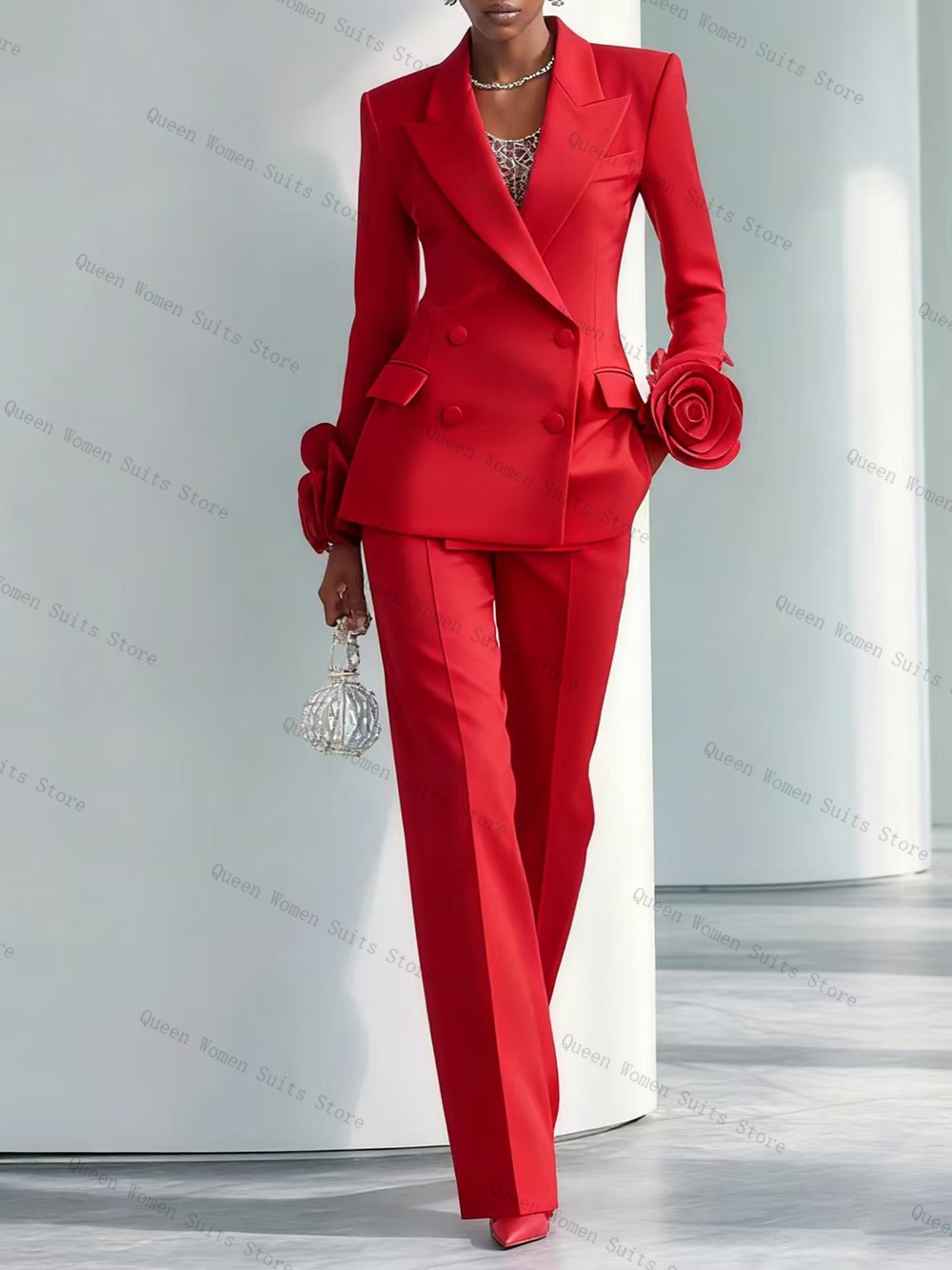 Luxo vermelho feminino terno c - Women Formal Wear Coat avaliação e preço