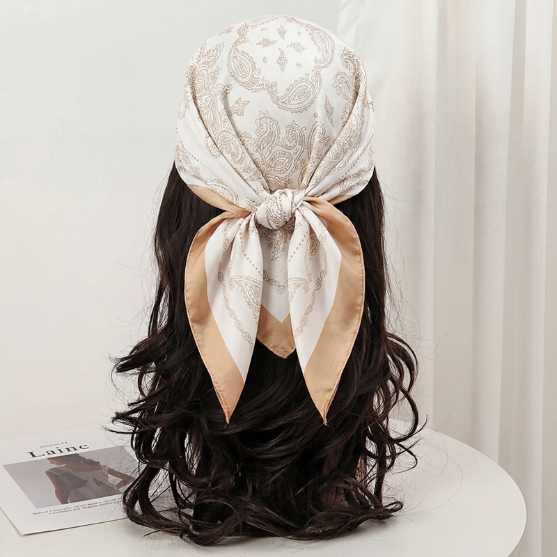 Lenço Quadrado Vintage Bege co - Scarf Silk Neck avaliação e preço